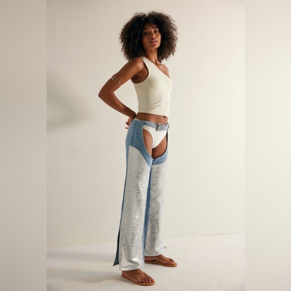 Tricia Fix Festival Shine Chaps Belt with Silver Buckle Size XL NWT